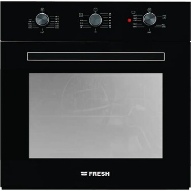 Fresh Built-in Gas Oven, 60 cm, 56 Liter, Electric Grill, with Fan, Black Glass