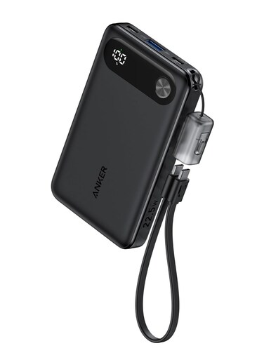باور بانك انكر باوركور بسعة 10000 مللي أمبير، شاحن محمول بقوة 22.5 واط، مزود بكابل يو إس بي-سي وحبل تعليق، لون أسود
