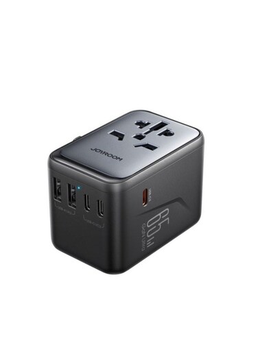 Joyroom 65W Universal Travel Adapter International Plug Adapter With 2 USB 2 Type C Fast Charging All In One Worldwide Wall Charger UK US AUS EU Black