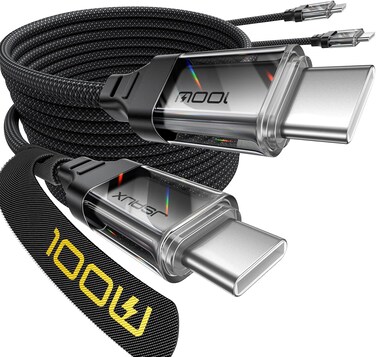 JSAUX 100W USB C to USB C Cable [6.6FT 2-Pack], iPhone 15 USB-C Fast Charging Cord USBC Type C Cable Compatible with iPhone 15 Pro/15 Plus/15 Pro Max, Galaxy S24 S23 S22, Pixel, CarPlay,iPad, MacBook