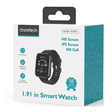 Choetech WT001 Smart Watch 1.91-inch HD Display With Bluetooth Call And Intelligent Health Monitoring Resistant - Black