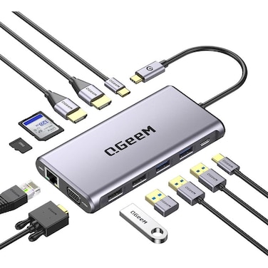 QGeeM 12 In 1 USB C Hub Laptop Docking Station Compatible For MacBook And Windows