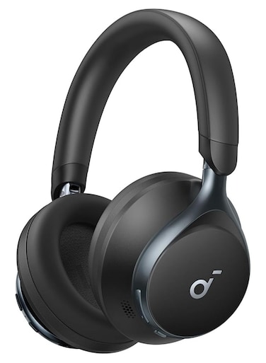 ساوند كور من أنكر، سماعات Space One، سماعات رأس بخاصية إلغاء الضوضاء النشطة المتكيفة، تقليل الصوت البشري بقوة 2X، وقت تشغيل ANC لمدة 40 ساعة، التحكم في التطبيق، صوت لاسلكي LDAC، بلوتوث 5.3، اسود