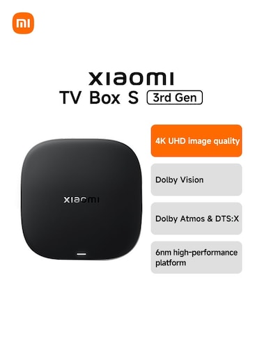 جهاز Xiaomi TV Box S (الجيل الثالث) - دقة 4K UHD، يدعم Google TV، ذاكرة وصول عشوائي 2 جيجابايت، سعة تخزين 32 جيجابايت، يدعم تقنيتي Dolby Vision وAtmos، واي فاي 6، منفذ HDMI 2.1، بث سريع، صغير الحجم