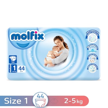 Molfix Baby Diapers 1 Newborn, 2-5 kg - 44 Diapers