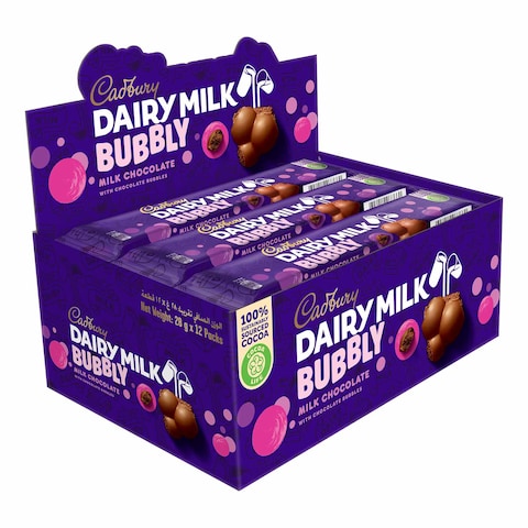 Cadbury Dairy Milk Bubbly Chocolate Bar - 28 gram - 12 Pieces
