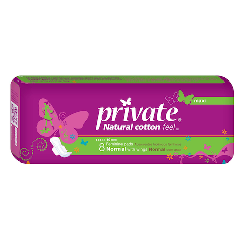 PRIVATE PADS COTTON MAXI WINGS 8P