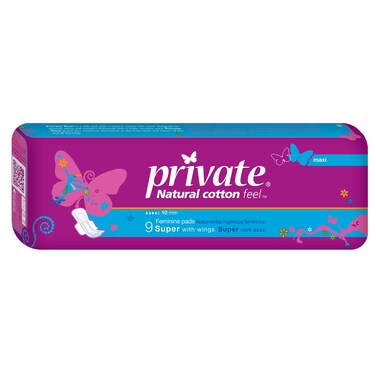 PRIVATE PADS COTTON MAXI WINGS 9P