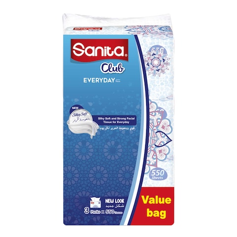 Sanita Facial Tissues - 550 Tissues - 3 Pieces