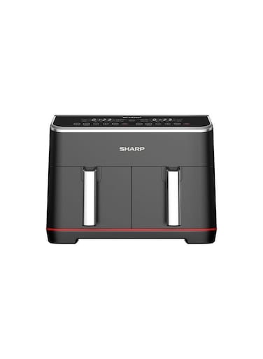 SHARP Air Fryer Dual Cook, Glass Touch Screen, 12 Auto Menus, Sync Finish &amp; Dual Cook Functions, Healthy Oil-Free Cooking with Rapid Air Technology - 8 L 1800 W KF-DF80RT-EK2 Stainless Steel