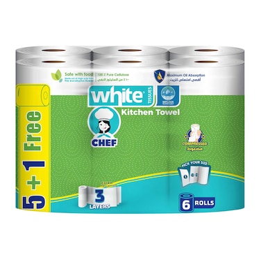 White Chef Pro Kitchen Roll Tissues - 5+1 Rolls