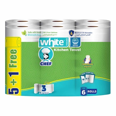 White Chef Pro Kitchen Roll Tissues - 5+1 Rolls