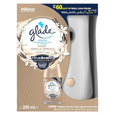 Glade Automatic Spray Holder with Sheer Vanilla Embrace Air Freshener Spray - 269 ml