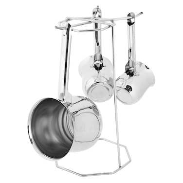 طقم كنك نوفال ستانلس ستيل مع حامل - 3 كنكة - فضي