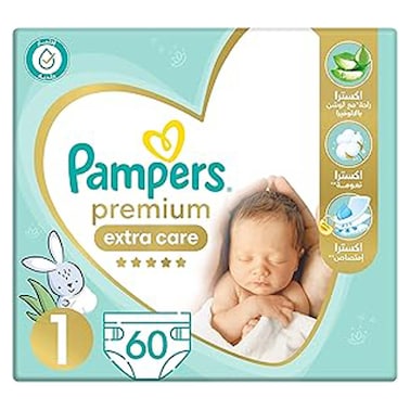 Pampers Premium Care Diapers - Size 1 Newborn 2-5 Kg - 60 Diapers
