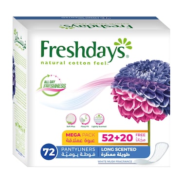 Freshdays Daily Pantyliner - Long - White Musk Scent - 72 Pads