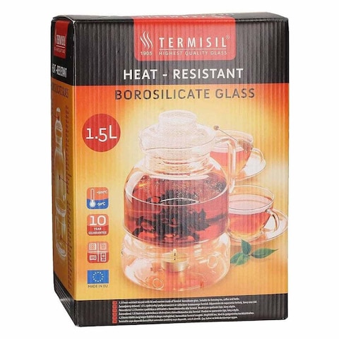 Termisil Glass Tea Pitcher with Candle Heater - 1.5 Liter - Clear