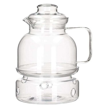 إبريق شاي زجاجي تيرميسيل مع سخان شمعة - 1.5 لتر - شفاف