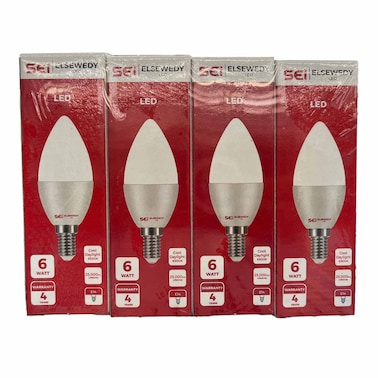 Elsewedy E14 LED Lamp Candle - 6 Watt - Milky White - 4 Pieces