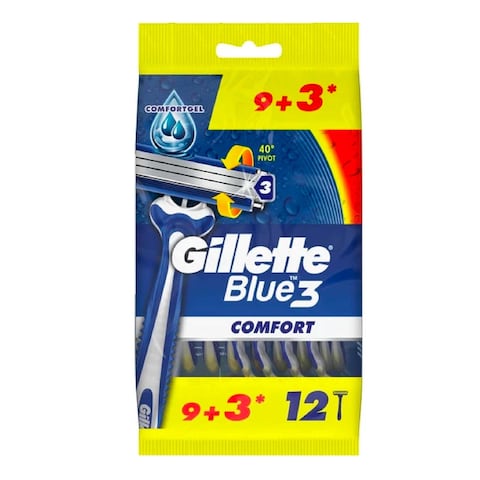 Gillette Blue3 Comfort Men&#39;s Disposable Razor - 9+3 Razor