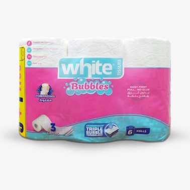 White Bubbles 3-Layer Compressed Tissue Rolls - 5+1 Rolls