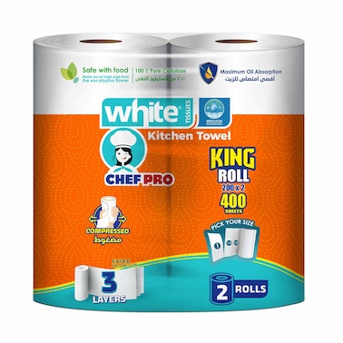 White Chef Pro Kitchen Towel - 2 Rolls