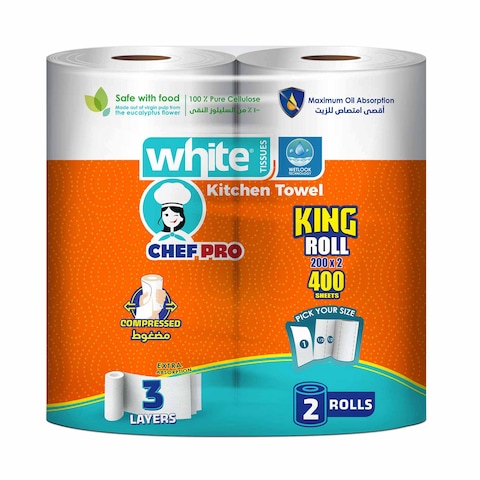White Chef Pro Kitchen Towel - 2 Rolls