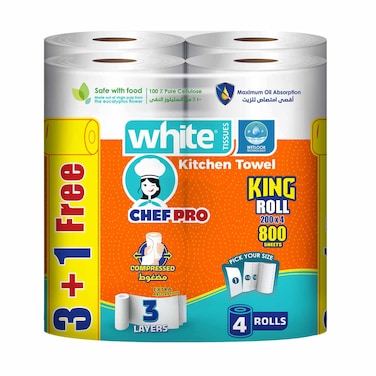 مناديل مطبخ وايت شيف برو - 4 بكرات