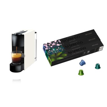 Nespresso Essenza Mini Coffee Machine 0.6 Liters 19 Bar  - White - C30-EU2-WH-NE1 + 30 Free Coffee Capsules