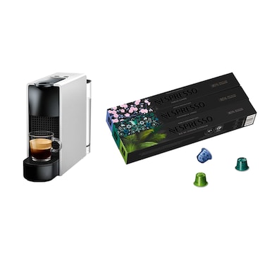 Nespresso Essenza Mini Coffee Machine 0.6 Liters 19 Bar  - Silver - C30-EU2-SI-NE1 + 30 Free Coffee Capsules