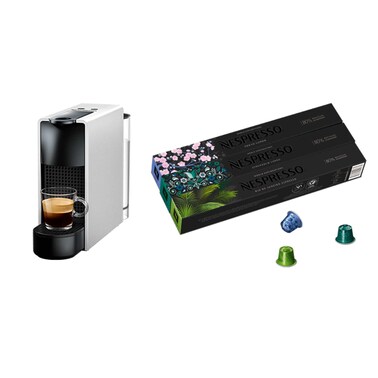 Nespresso Essenza Mini Coffee Machine 0.6 Liters 19 Bar  - Silver - C30-EU2-SI-NE1 + 30 Free Coffee Capsules