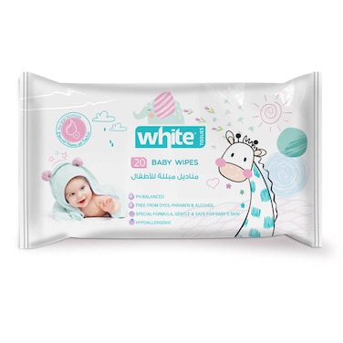 White Baby Wipes - 20 Wipes