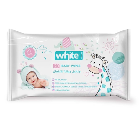 White Baby Wipes - 20 Wipes