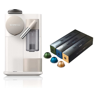 ماكينة تحضير القهوة نيسبريسو - 1 لتر - أبيض - F121-EU-WH-NE مع 30 كبسولة قهوة مجانية