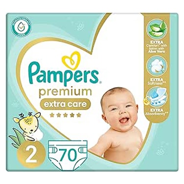 Pampers Premium Extra Care Diapers - Size 2 - 3-8 kg - 70 Diapers