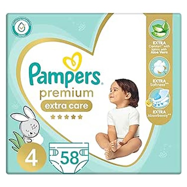 Pampers Premium Extra Care Diapers - Size 4 - 9-18 kg - 58 Diapers