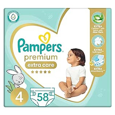 Pampers Premium Extra Care Diapers - Size 4 - 9-18 kg - 58 Diapers
