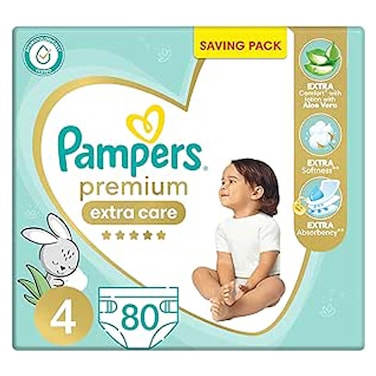 Pampers Premium Extra Care Diapers - Size 4 - 9-18 Kg - 80 Diapers
