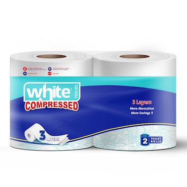 White Toilet Tissue Roll Compressed - 2 Rolls