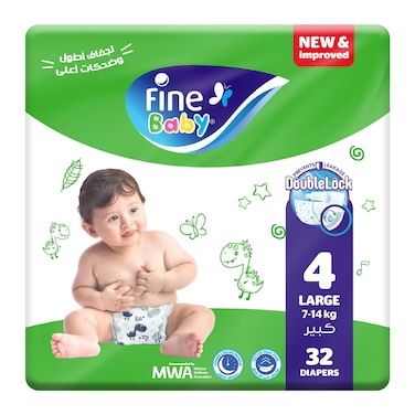 Fine Baby Diapers - Size 4 - 7-14kg - Large - 32 Diapers
