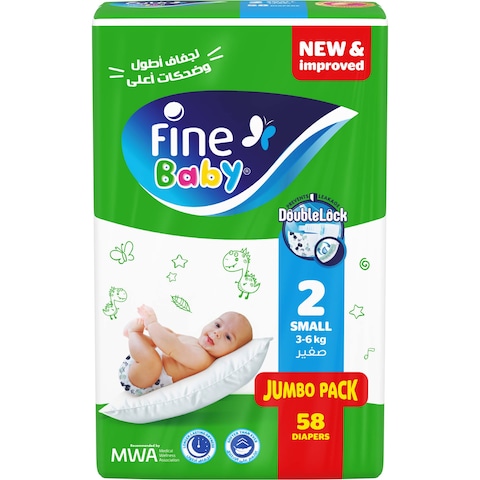Fine Baby Diapers - Size 2 - 3-6 kg - Small - 58 Diapers