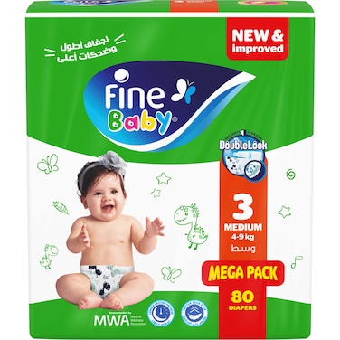 Fine Baby Diapers - Size 3 - 4-9kg - Medium - 80 Diapers