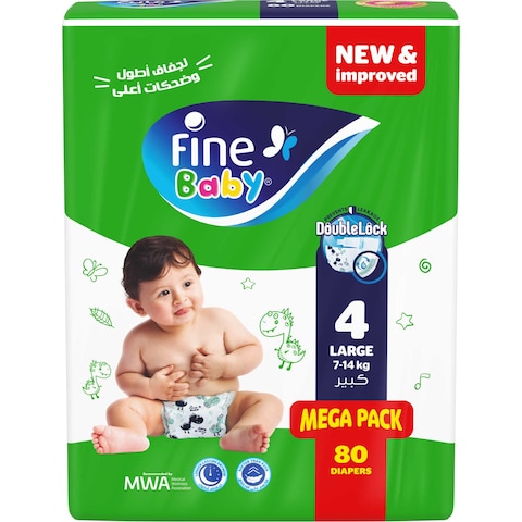 فاين بيبي حفاضات أطفال - مقاس 4 - 7-14 كجم - حجم كبير - 80 حفاضة