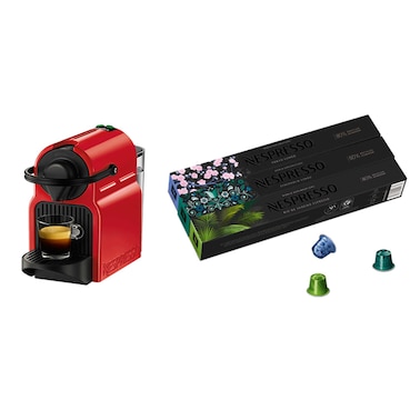 Nespresso Inissia Coffee Machine - Red - C40-EU-RE-NE + 30 Free Coffee Capsules