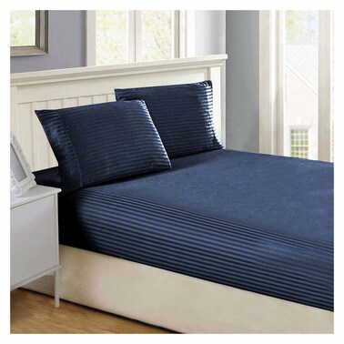 La Collection Fitted Flat Bed Sheet - 180 x 200 cm - Navy