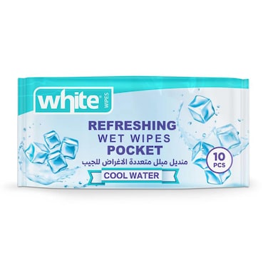 White Cool Water Pocket Wipes - 10 Wipes