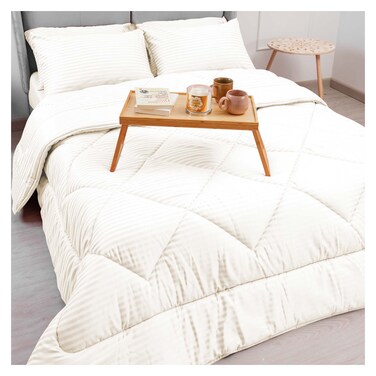 لا كوليكشن لحاف مخطط - 180*240 سم - أوف وايت