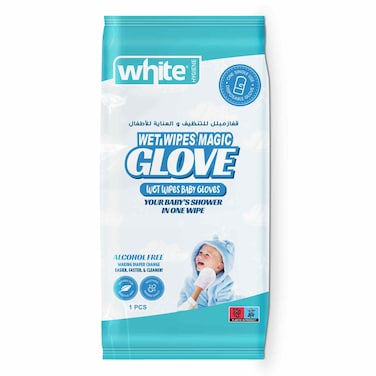 White Wet Baby Wipes Glove Bath - 1 Piece