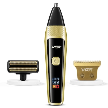 في جي آر VL-366 إصدار محدود طقم عناية 3 في 1 ببطارية ليثيوم 600mAh لتشذيب الوجه والأنف والأذن والجسم ووقت تشغيل 90 دقيقة ذهبي