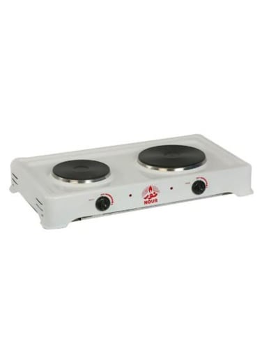 Nour Electric Hob 2 Burners Stainless Steel 2500 Watt - White